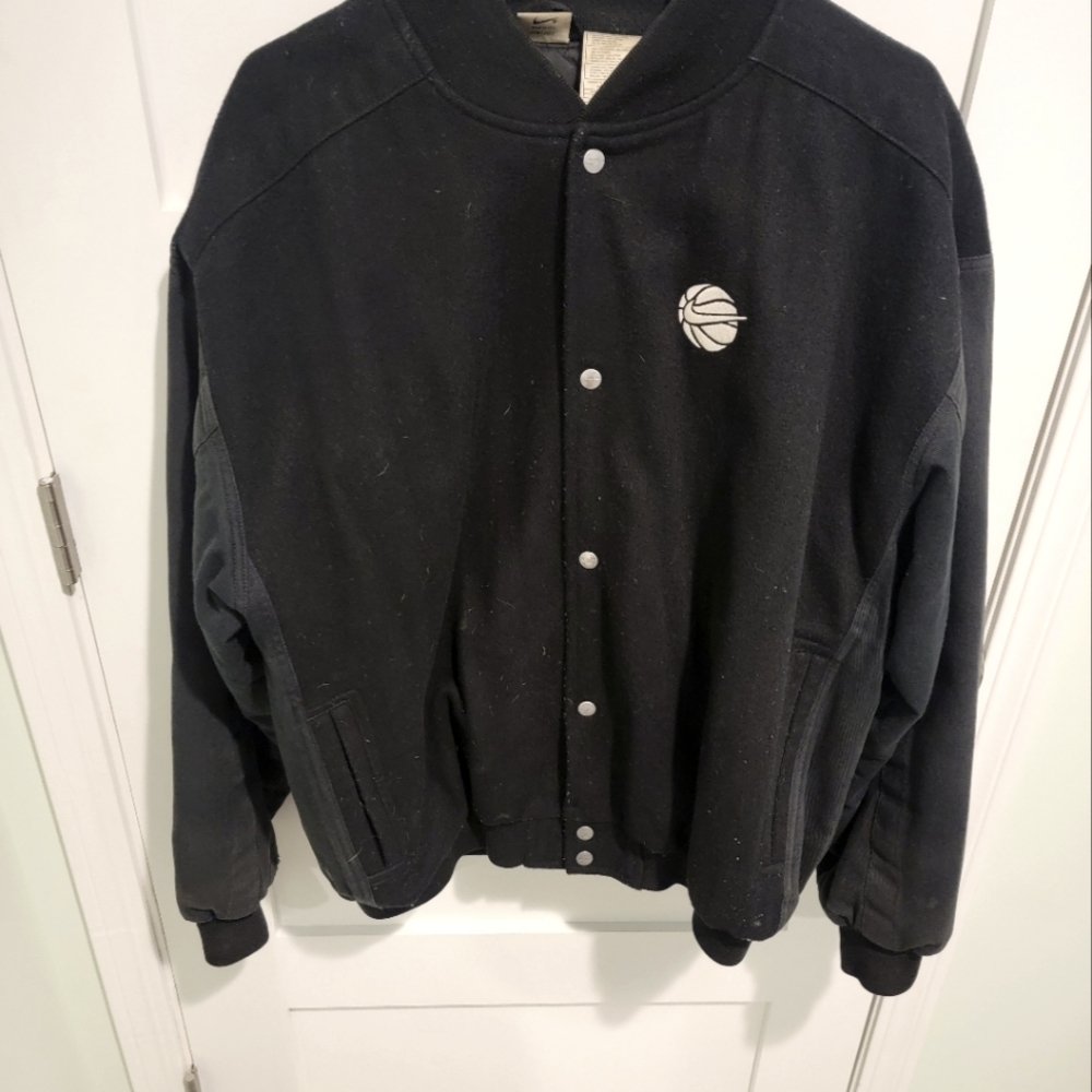 Vtg 90s Nike Basketball White Tag Bomber Varsity Letterman Jacket Big Logo